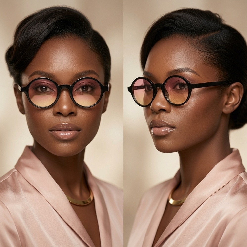 Stylish Round Women Sunglasses Orange Gradient Tinted Lenses Retro Chic Trendy